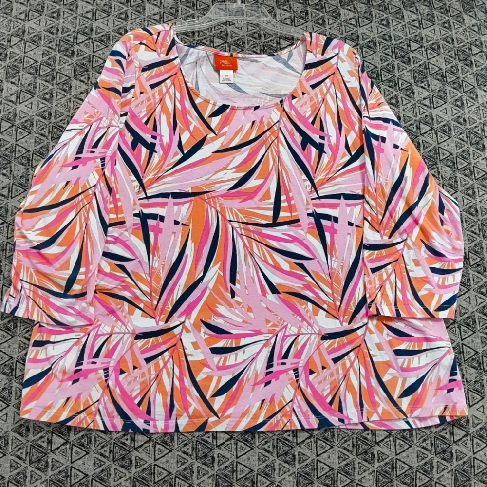 Hearts of Palm woman 2X Vibrant Pink and Orange palm fronds Women's Top